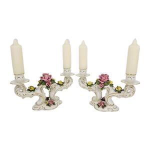 2 Sandizell Hoffner & Co Dresden Candelabras Candlestick Holders With Candles